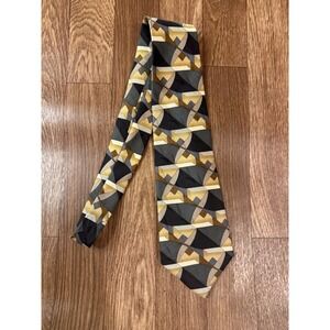 Domani Uomo Silk Tie Grey Gold Black Geometric Abstract Mens Necktie Business‎